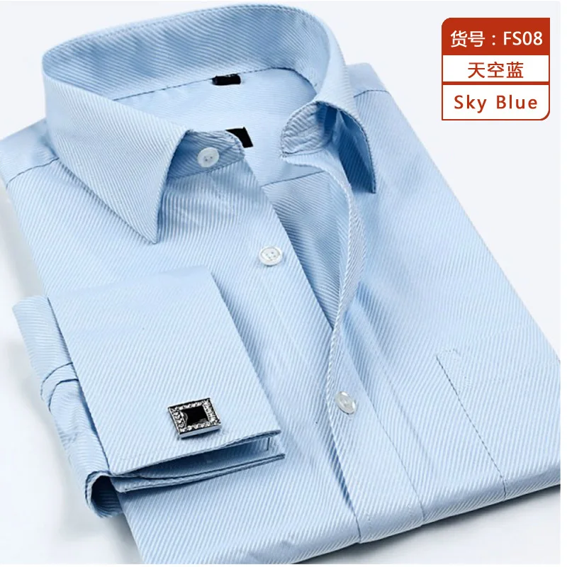Новинка, Мужская классическая рубашка с французскими запонками, брендовые официальные рубашки для мужчин, рубашка с длинным рукавом, мужская рубашка, Camisa Masculina - Цвет: XSHFS08