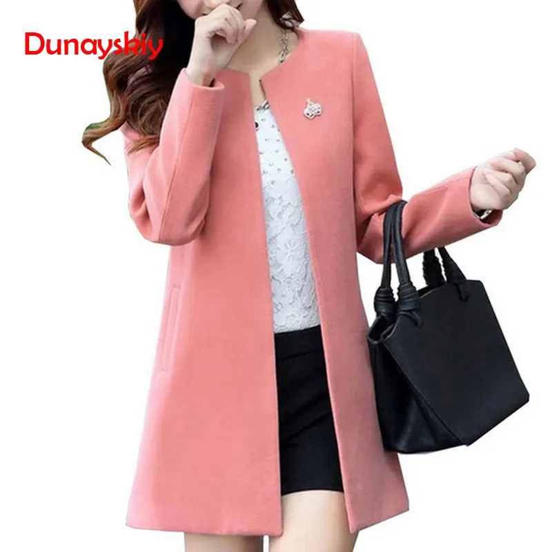 Fashion Round Neck Long Sleeve Women Coats S-XXL Solid Color Wool Blends Loose Cardigan Autumn Slim Thin Outerwear