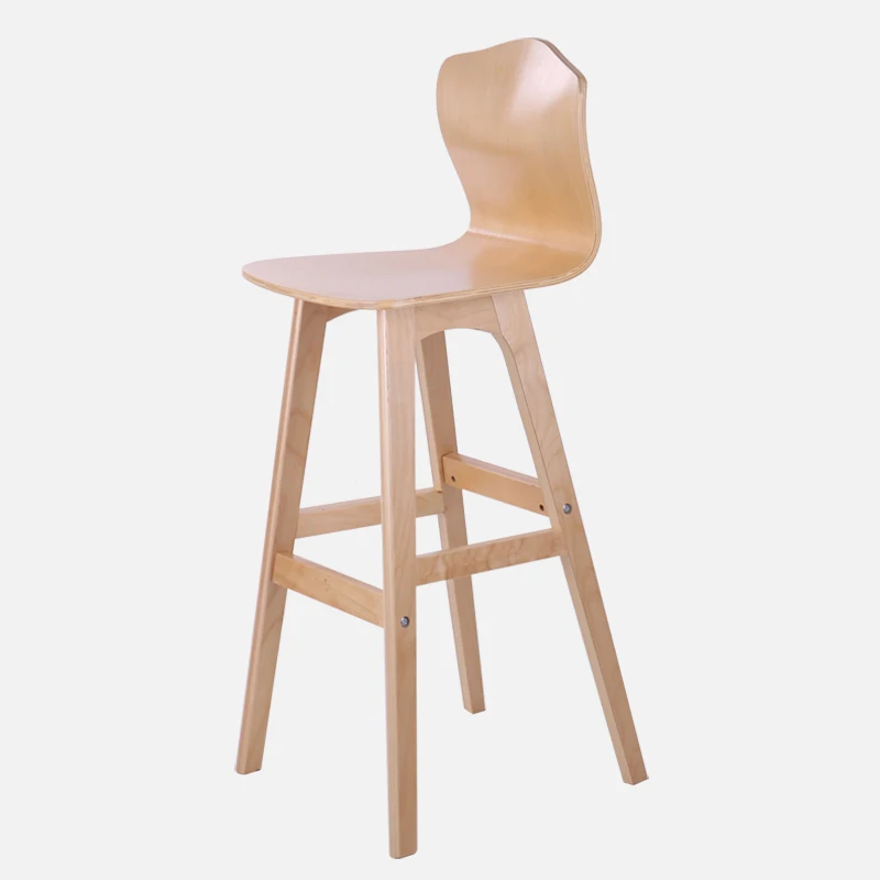 2B Solid wood bar stool Nordic creative high back chair bar high stool dining chair high chair modern minimalist front bar chair - Цвет: Светло-серый