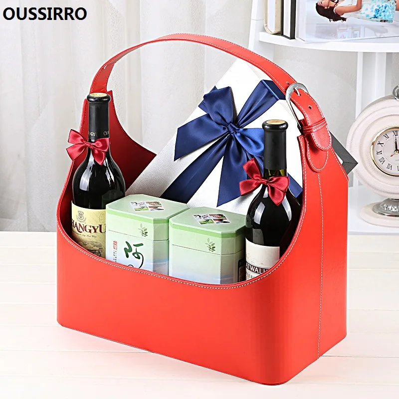 OUSSIRRO Leather Christmas Day Gift Basket Storage Basket Shopping