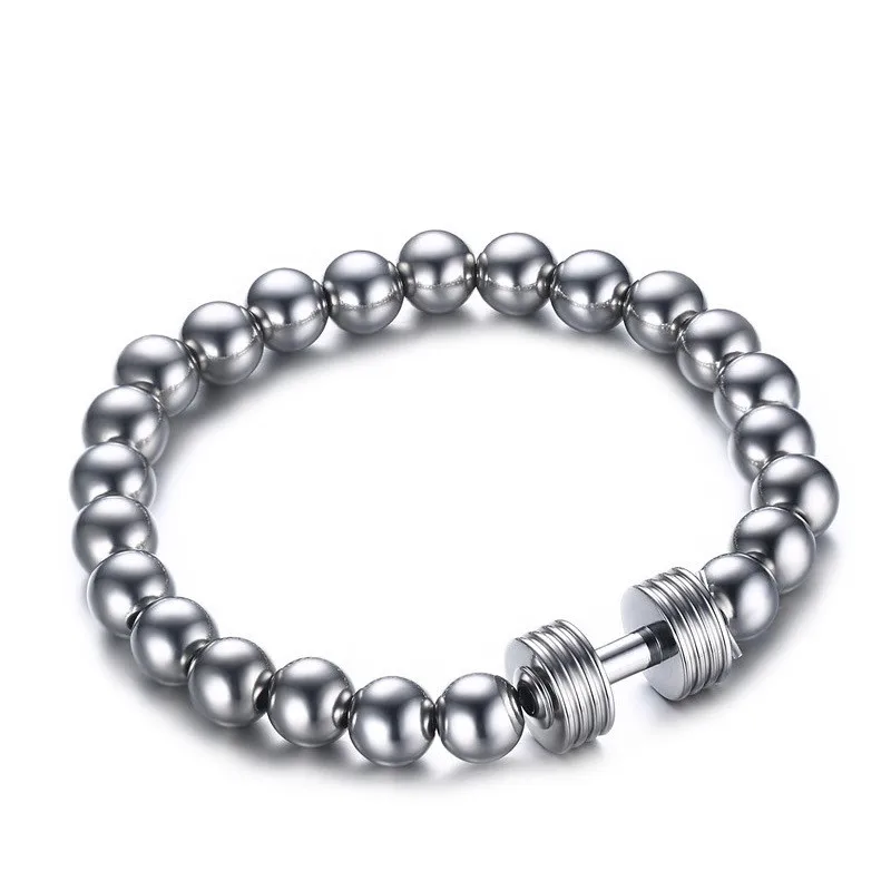 Men 8MM 316L Stainless Steel Barbell Beads Bracele...
