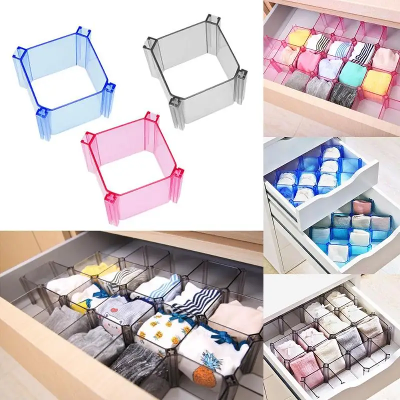 6 Pcs/Set Plastic Underwear Bra Storage Box 4 Colors Drawer Scarfs