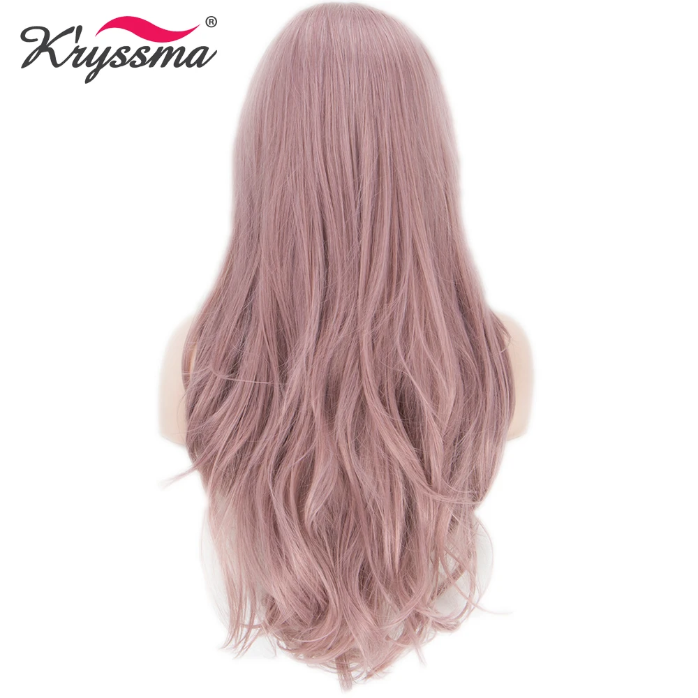 Женский парик спереди из синтетического кружева светло розовый длинный