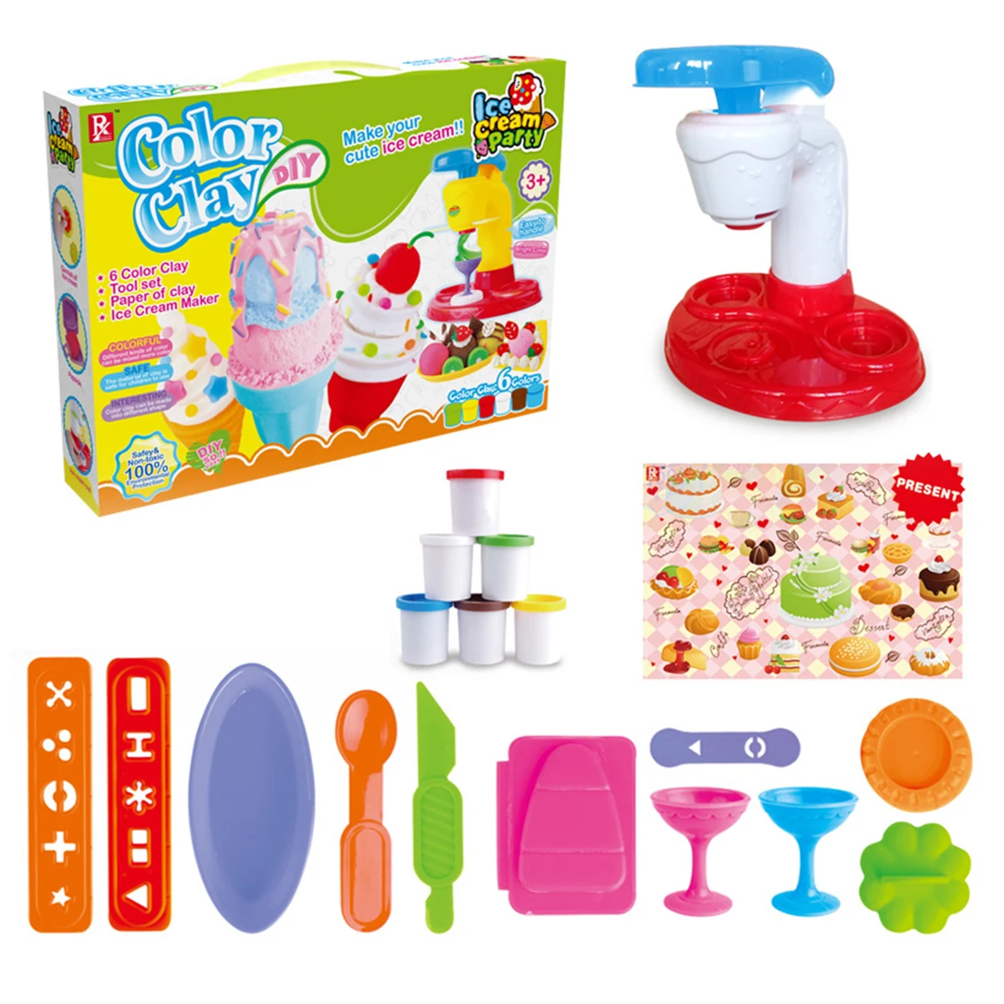 Детские игрушки для игры и ролевых игр 3D DIY цветные Пластилин мороженое производитель игровой набор игрушки для детей рождественские подарки - Цвет: 1