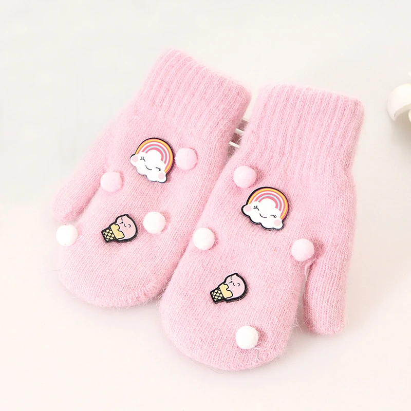 Модные детские зимние милые утепленные хлопковые перчатки для девочек милые мягкие удобные повседневные варежки в стиле пэчворк для студентов - Цвет: Pink
