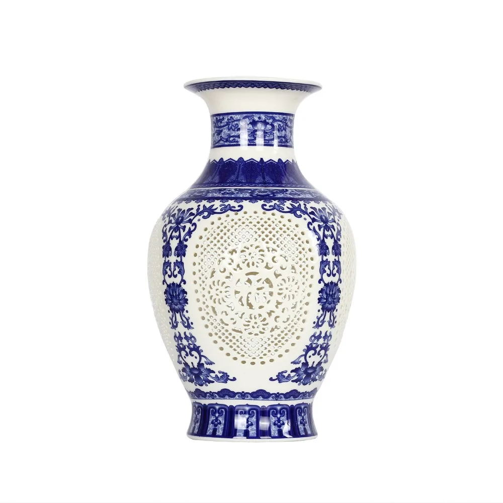 Antique Chinese-style Palace Restoring Ancient Ways Jingdezhen Hollow White Ceramic Vase Decoration Flower Vases