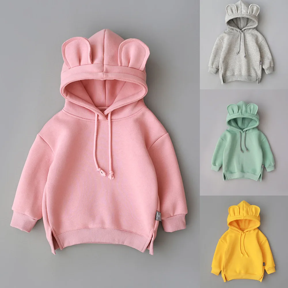 2020 New Baby Fleece Hooded Solid Color Sweater Toddler Baby Kids