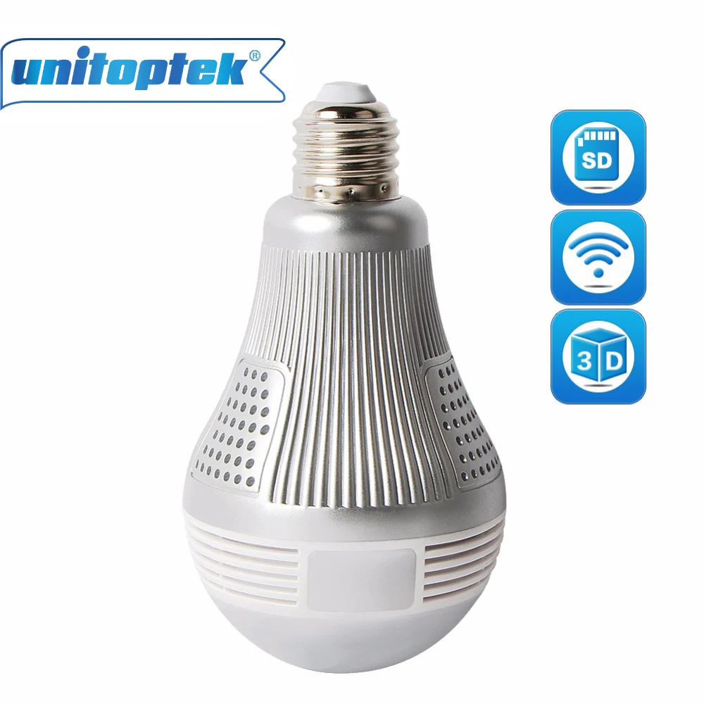 

UNITOPTEK Bulb Light Wireless 960P 1080P 3MP 5MP IP Camera Wi-fi FishEye 360 Degrees CCTV 3D VR Camera 1.3MP Security WiFi Cam