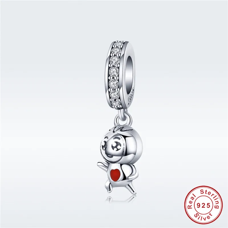 

fit Pandora Bracelet Silver 925 Original CZ Red Clothing Pocket Heart Kid Charms S925 Fighting Girl Beads for Jewelry Making