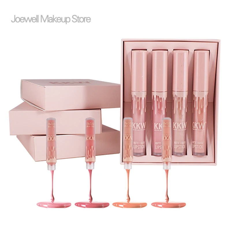 

4 Pcs/Kits Makeup Sets Cosmetics Gift Box Kit Kkw Professional Make Up Set Liquid Lipstick Matte Lip Gloss 4 Color
