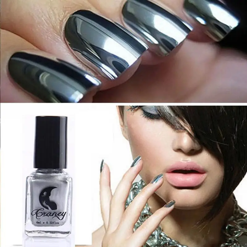 6ml Mirror Effect Nail Gel Polish Varnish Base Coat Silver Gold Mirror Metal Shinny Nail Art