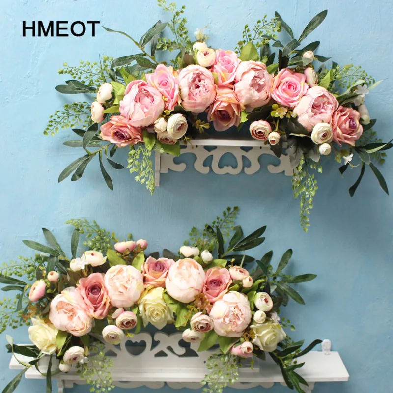 

HMEOT Artificial Rose Peony Wreath Lintel Wall Decoration Flower Door Wreath for Wedding Home Christmas Decoration Road guide