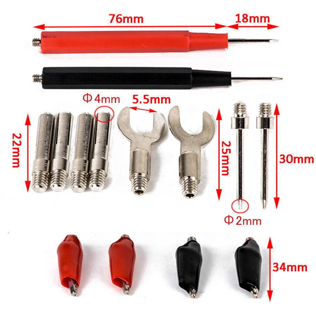 16pcs/set Replaceable Probes Tips Digital Multimeter Test Leads Probes Voltage Meter Cable Kit Copper Alligator Clip