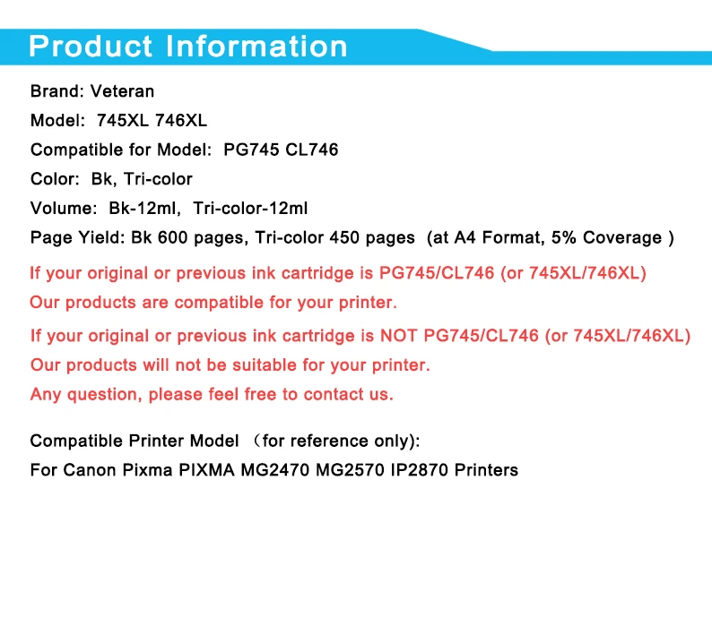 Veteran PG745 CL746 картридж для Canon PG 745 CL 746 чернильный принтера Pixma MG2470 MG2570 IP2870