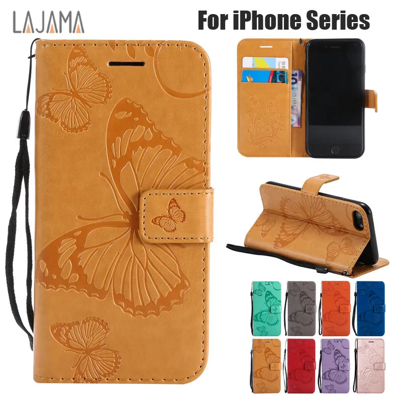 

Butterfly For iPhone 6s Leather Flip Case iPhone 7 7s Plus Cover Case Luxury Wallet Vintage Book Design For iPhone 6 6s Plus X