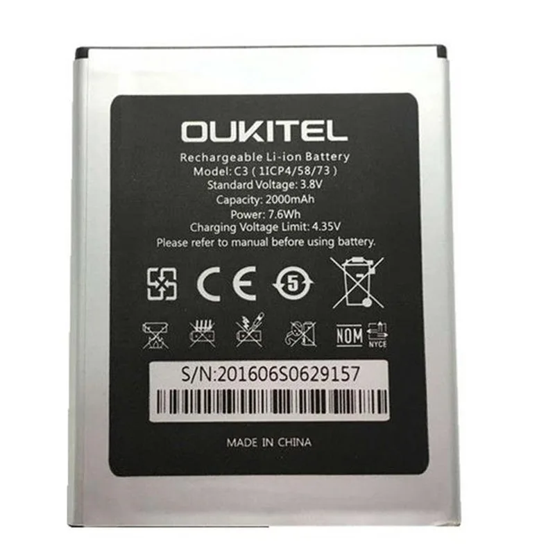 Новый Батарея для Oukitel C3 Аккумуляторы мобильных телефонов 3 8 V 2000 мА/ч литий-ионный