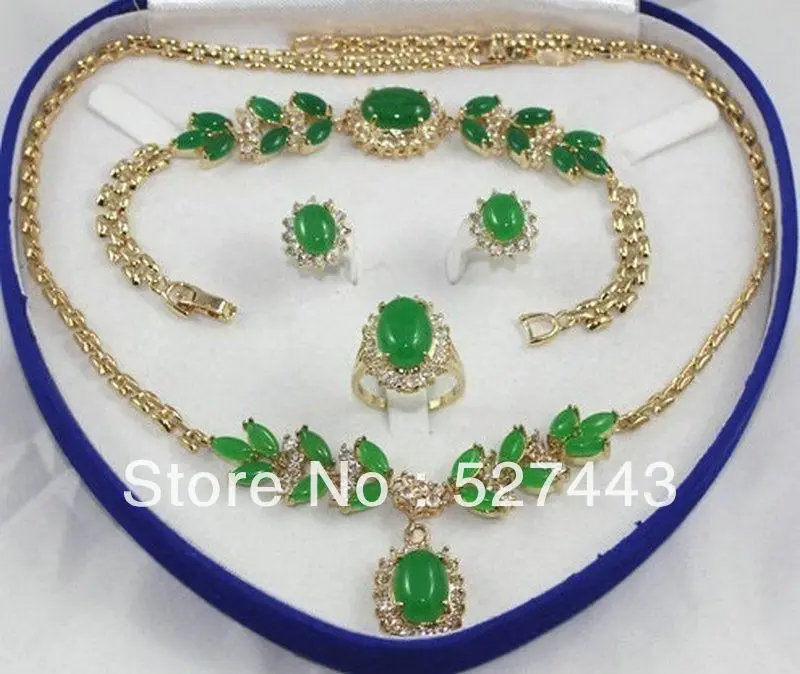 

Wholesale hot-set emerald jade Necklace Bracelet Ring Earring NO box)