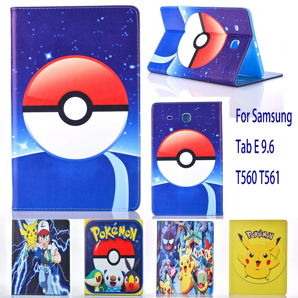 

Case For Samsung Galaxy Tab E 9.6 T560 T561 case Pokemon Go cute Pikachu tablet Cover Flip stand shell coque para
