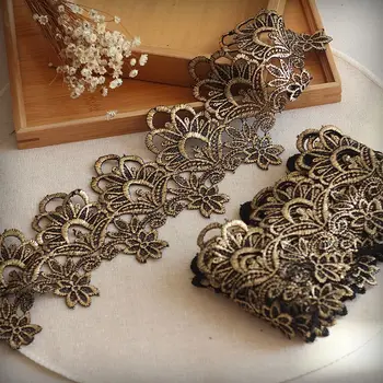 

Free shipping 9.5cm wide-2Yards/lot Victorian Antique Gold Embroidery Lace Trim in Metallic Gold for Bridal,Wedding Gown.