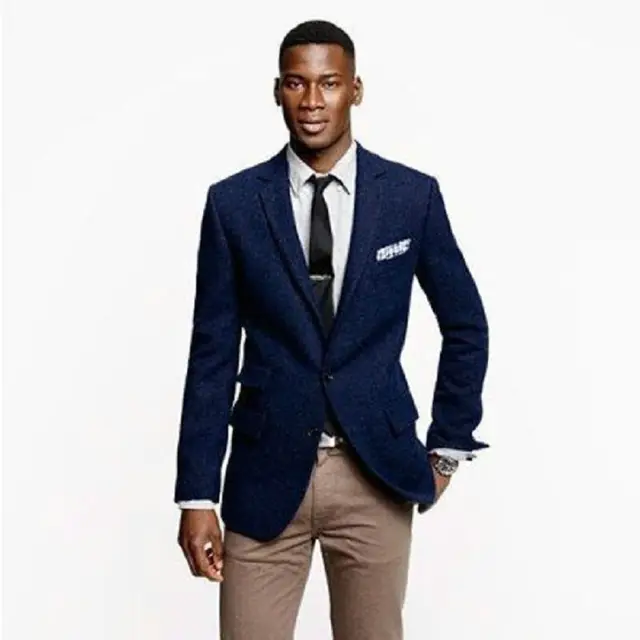 Fashion Blue Blazer+Khaki Pants Casual Wedding Suits For Men Tailor ...