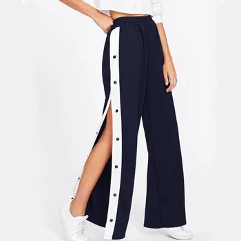 

Spring Pants Women 2019 Harajuku Streetwear Wide Leg Pants Female Clothing Casual Trousers Slit Side Button Pants DD2126
