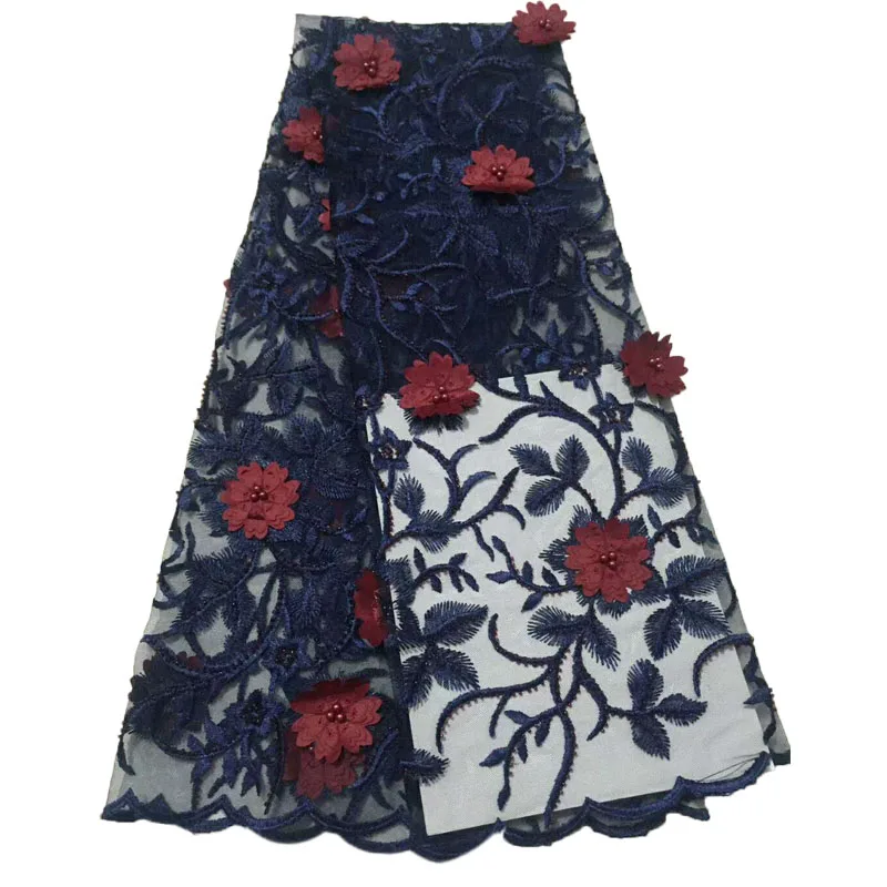 

2018 New Fashion 3D Flower embroidered African Lace fabric for Wedding Dress With Beads Good quality French Lace Fabric HX909-2
