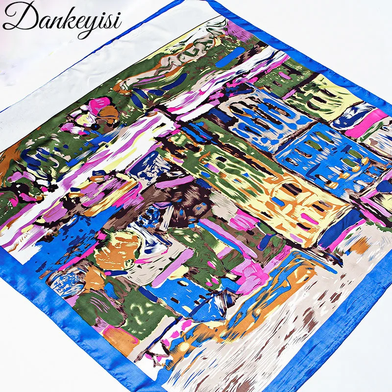 

DANKEYISI New spring summer square scarf Women silk scarves female wraps Oil Painting Hijab Sjaal Foulards Shawls Neck Kerchief