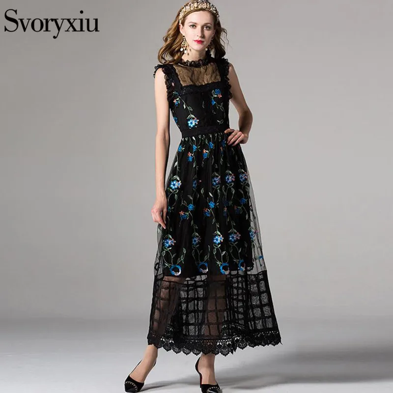 2017 High Quality Newest Spring Summer Maxi Tank Dress Women's Sexy Lace Hollow Out Floral Embroidery Black Long Dress long-floral-maxi : image 2017 High Quality Newest Spring Summer Maxi Tank Dress Women's Sexy Lace Hollow Out Floral Embroidery Black Long Dress long-floral-maxi