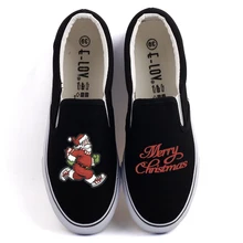 E-LOV аниме Санта Клаус печатание ручным способом Счастливого Рождества парусиновая обувь женские лоферы на плоской подошве пользовательские рождественские олени граффити теннисная обувь