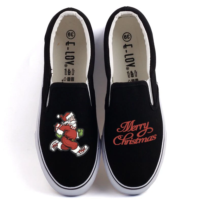 

Funny Anime Santa Claus Hand Printing Merry Christmas Canvas Shoes Women Flat Loafers Custom Christmas Deers Graffiti Tenis Shoe