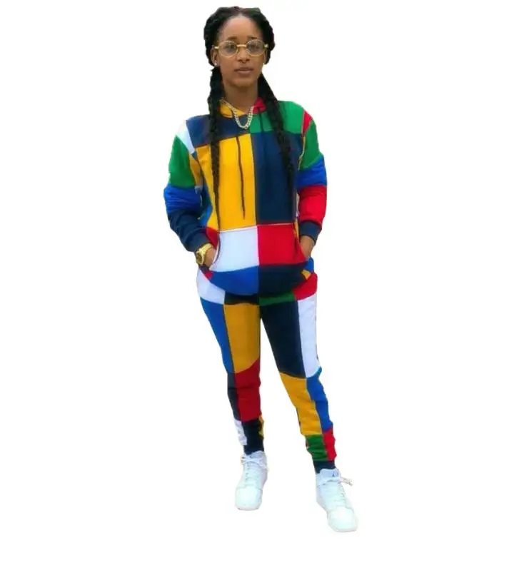 

2 Piece Set Women Fashion Checkerboard Plaid Hoodie And Pants Swet Suit Autumn Outfits Matching Sets Casual Tracksuit