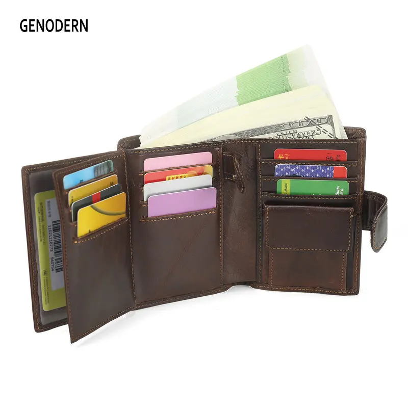 

GENODERN Retro Men Wallet Genuine Leather Short Wallets Male Multifunctional Cowhide Male Purse