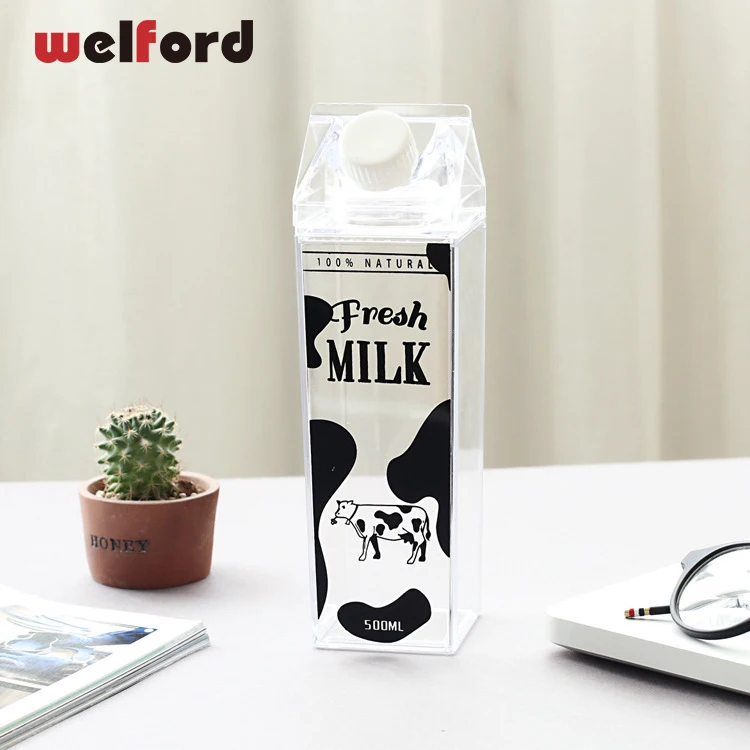 

Creative 500ml Classic Milk Cow milk mug Milk Box juice coffee travel mugs and cupsplastic portable bottle BPA Free for Girl