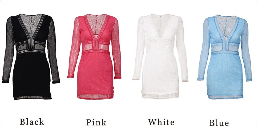 Gladiolus Lace Spring Autumn Dress Women 2019 Long Sleeve Deep V-Neck Hollow Out Mini Women Party Dress Ladies Sexy Club Dresses (32)