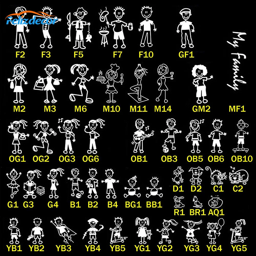13 см высокая ручка рисунок моя семья люди автомобиль Наклейка для окна автомобиля телефон ноутбук папа мама Дети Шаблон стикеры автомобили L960