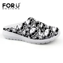 FORUDESIGNS/модные мужские сандалии; Летние сетчатые слипоны; красивые черные мужские дышащие Нескользящие пляжные тапочки с принтом черепа