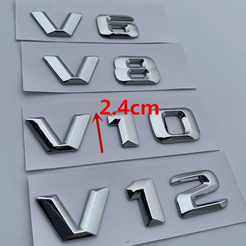 

V6 V8 V10 V12 Letter Number Chrome Emblem Logo for Mercedes Benz C200 E300 Car Styling Fender Discharging Capacity Mark Sticker