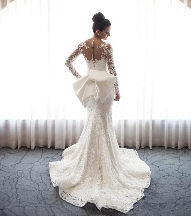 2019-Sheer-Long-Sleeves-Lace-Mermaid-Wedding-Dresses-Tulle-Applique-Wedding-Bridal-Gowns-With-Detachable-Skirt (3)
