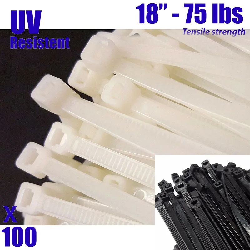

Non-slip Cable ties Cord Wire Tensile Fastener Accessory Tool Replacement 100pcs 18inch Weather Resistant Zipper