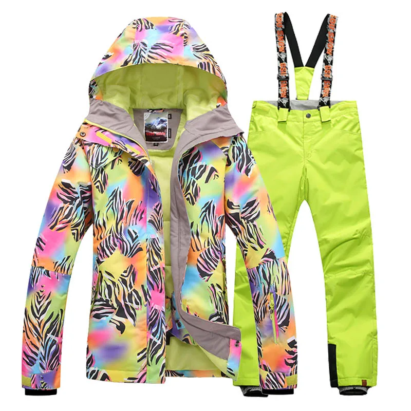 Gsou зимняя куртка для женщин водонепроницаемый костюм для сноубординга куртки+ брюки комплект ветрозащитная дышащая спортивная одежда Зимний женский комплект - Цвет: yellow pants