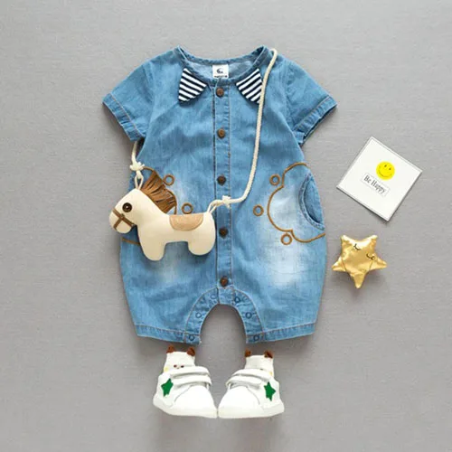 Sodawn/Новые модные летние комплекты одежды для малышей; джинсовые комбинезоны в полоску с ушками; удобная одежда для маленьких мальчиков и девочек; Одежда для младенцев - Цвет: Синий