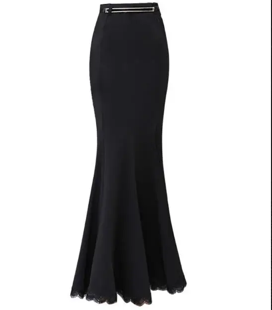 

Spring autumn Lace Patchwork Women Long Mermaid Skirts With Free Belt Vintage package hip Fishtail Slim OL Skirts