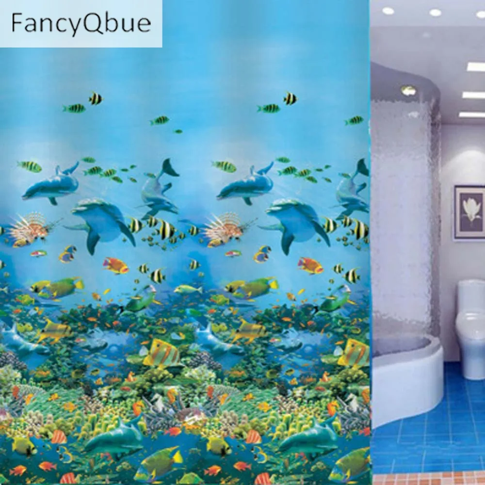 180 x 180cm Waterproof Fabric Bathroom Shower Curtain Sea Life Light