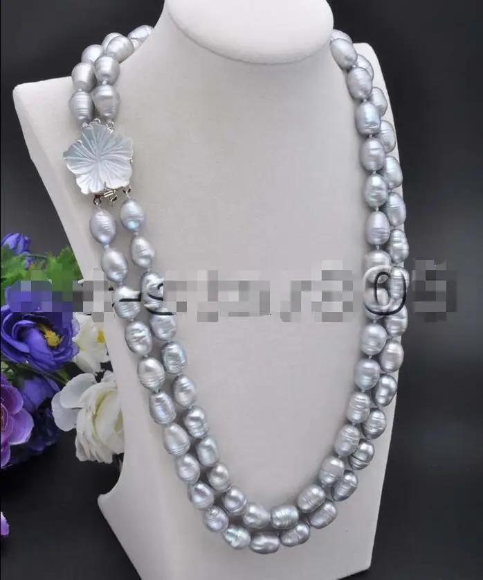 

Hot selling free shipping******* Big 2row 26" 17mm Gray Rice Freshwater Cultured Pearl Necklace