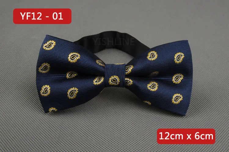 YISHLINE NEW Men's Bow Tie Gold Paisley Bowtie Business Wedding Bowknot Dot Blue And Black Bow Ties For Groom Party Accessories - Цвет: YF12-1