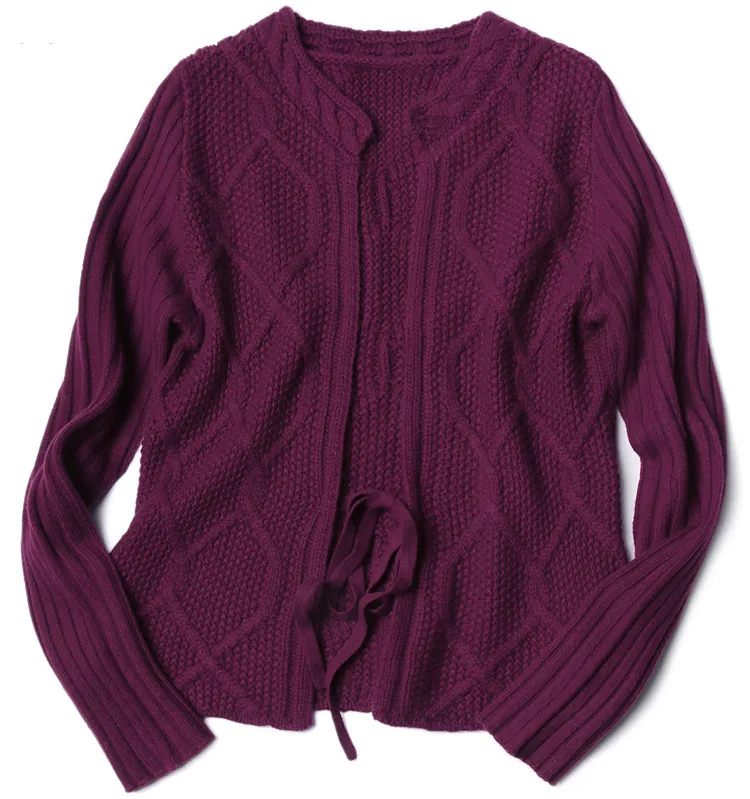  high grade 100%goat cashmere twisted knit women fashion belt short cardigan sweater coat low Oneck 