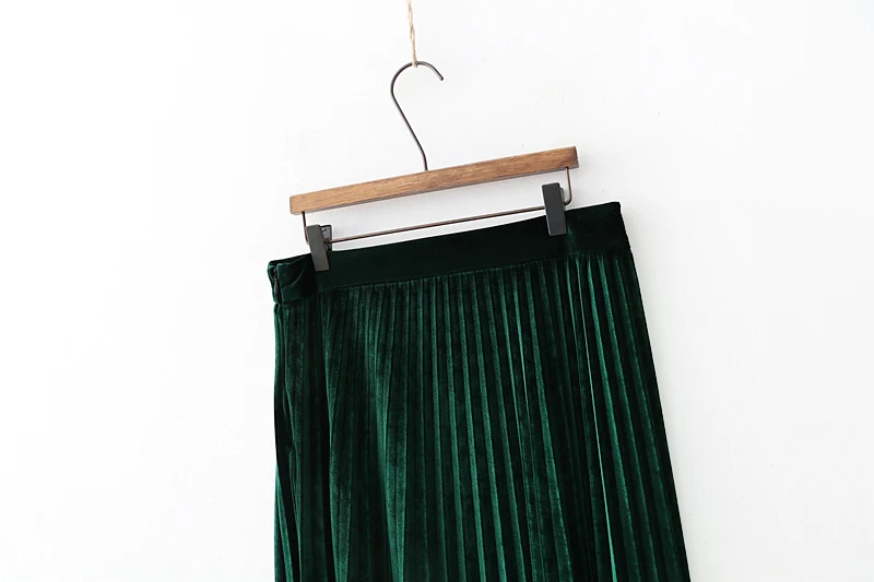 Весна 2018 Повседневная бархатная юбка женская одежда с высокой талией юбка зеленая длинная юбка Свободная плиссированная юбка