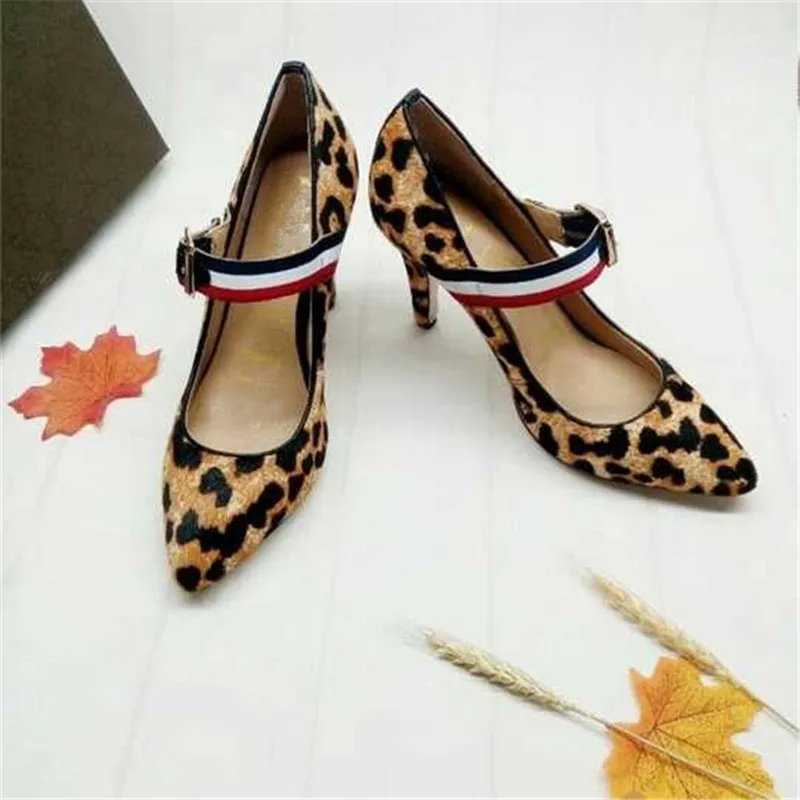 

Leopard Luxury Women Pumps Black Thin Heel Point Toe Hot Sale Leather Super High Heels Shallow Suit Oversize Dress Shoes Woman