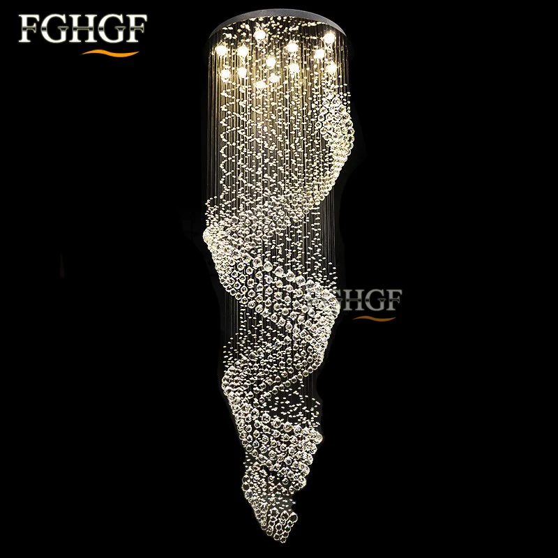 

Modern Large Crystal Chandelier Light Fixture for Lobby Staircase Stairs Foyer Long Spiral Crystal Light Lustre Ceiling Lamp