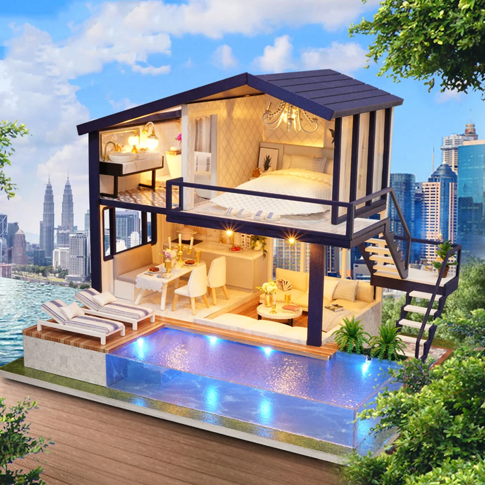 Милый Миниатюрный Кукольный домик с мебелью ручная работа из дерева кукольный